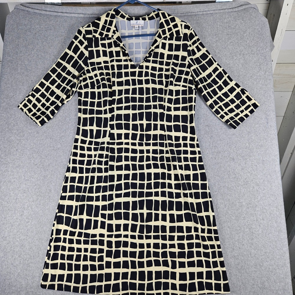 Jude Connally "Michelle" Dress V-Neck Collar Geometric Made in USA Size Large